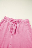 Bonbon Mineral Wash Exposed Seam Drawstring High Waist Wide Leg Cargo Pants