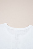 White Textured Hollow Grommet Placket Split Neck Short Sleeve Top