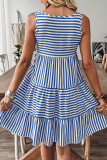 Sky Blue Stripe U Neck Sleeveless Loose Fit Mini Dress
