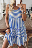 Sky Blue Stripe U Neck Sleeveless Loose Fit Mini Dress