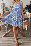 Sky Blue Stripe U Neck Sleeveless Loose Fit Mini Dress