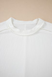 White Textured Knit Exposed Stitching T-shirt