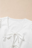 White Bow Knot Decor Square Neck Puff Sleeve Peplum Top