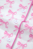 Pink Bowknot Printed Short Sleeve and Ruffled Shorts Pajama Set