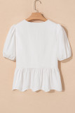 White Bow Knot Decor Square Neck Puff Sleeve Peplum Top