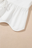 White Bow Knot Decor Square Neck Puff Sleeve Peplum Top