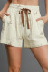 White Bow Print Lace Drawstring Casual Shorts