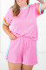 Bonbon Plus Size Color Block Corded Knit Tee and Shorts Set