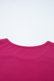 Rose Red Short Ruffle Sleeve Round Neck Blouse