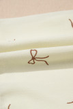White Bow Print Lace Drawstring Casual Shorts