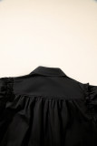 Black Frilly Puff Sleeve Stylish Collared Shirt