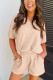 Apricot Textured V Neck T Shirt and Shorts Set