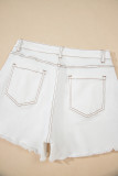 White Raw Hem High Waist Denim Shorts