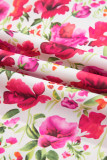 Red Floral Print Striped Patchwork Collared Short Sleeve Blouse