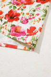 Red Floral Print Striped Patchwork Collared Short Sleeve Blouse