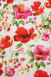 Red Floral Print Striped Patchwork Collared Short Sleeve Blouse
