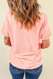 Pink Shimmer Flower USA Letter Printed Casual T Shirt
