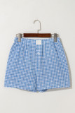 blue Red Plaid Gingham Printed High Waist Shorts