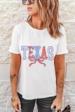 White Independence Day TEXAS Bow Printed T Shirt