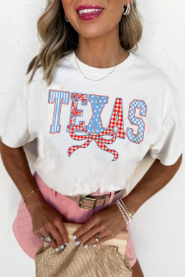 White Independence Day TEXAS Bow Printed T Shirt