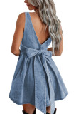 Myosotis Square Neck Bowknot A-line Sleeveless Denim Dress