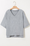 High Raglan Half Sleeve V Neck Oversized T Shirt
