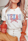 White Independence Day TEXAS Bow Printed T Shirt