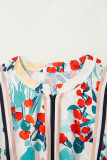 Green Floral Print Zipper Ruffled Short Sleeve High Waist Mini Dress