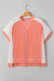 Carrot Twist Rib Colorblock Hi Low Plus Size Short Sleeve Top