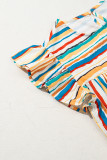 Multicolour Vibrant Stripes Printed Flutter Sleeve Babydoll Blouse