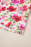 Red Floral Print Striped Patchwork Collared Short Sleeve Blouse