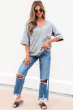 High Raglan Half Sleeve V Neck Oversized T Shirt