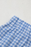 blue Red Plaid Gingham Printed High Waist Shorts