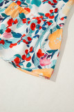 Green Floral Print Zipper Ruffled Short Sleeve High Waist Mini Dress