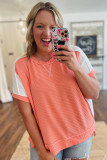 Carrot Twist Rib Colorblock Hi Low Plus Size Short Sleeve Top
