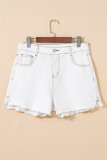 White Raw Hem High Waist Denim Shorts