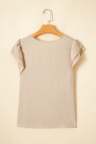 Beige Solid Color Ruffled Short Sleeve Casual Blouse