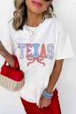 White Independence Day TEXAS Bow Printed T Shirt
