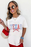 White Independence Day TEXAS Bow Printed T Shirt