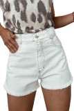 White Raw Hem High Waist Denim Shorts