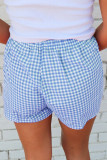 blue Red Plaid Gingham Printed High Waist Shorts