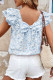 Sky Blue Floral Ruffled Short Sleeve Bow Back Square Neck Blouse