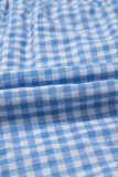 blue Red Plaid Gingham Printed High Waist Shorts