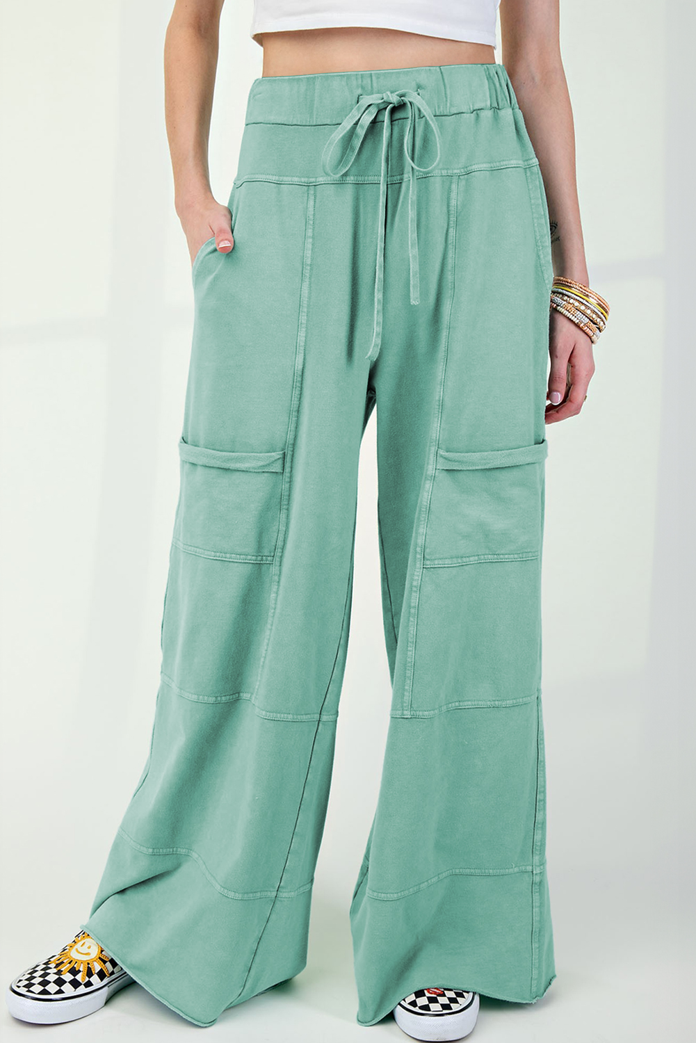 Black Mineral Washed Wide Leg Cargo Pants