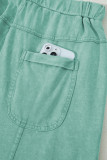 Mint Green Mineral Wash Exposed Seam Drawstring High Waist Wide Leg Cargo Pants