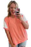 Carrot Twist Rib Colorblock Hi Low Plus Size Short Sleeve Top