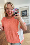 Carrot Twist Rib Colorblock Hi Low Plus Size Short Sleeve Top