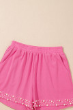 Bright Pink Textured Pearled Ruffle Sleeve Top 2 Piece Shorts Set