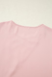 Apricot Pink Leopard Jacquard Patchwork Crisscross V Neck Short Sleeve Blouse