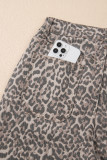 Brown Leopard Frayed Edge Wide Leg High Waist Jeans